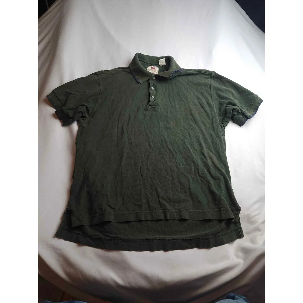 Levis Mens Polo Shirt Large Green Short Sleeve Pique Knit Casual Cotton Blend